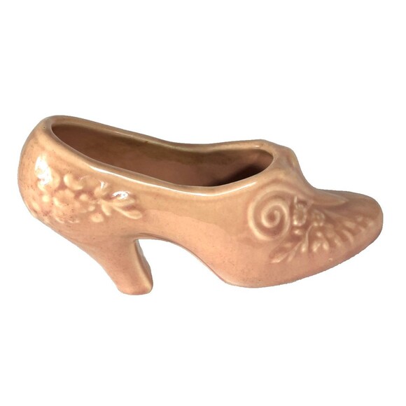 Vintage Ceramic Shoe Planter  Made in USA Pink High Heel Succulent Pot - Picture 4 of 10